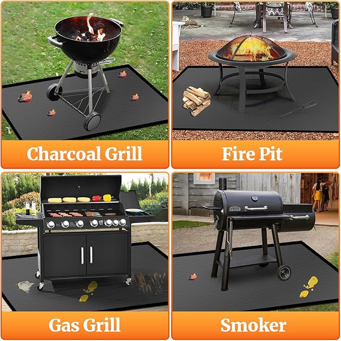 60 ×32 inches Fireproof Hearth Mats for Fireplaces Fire Resistant/ Rectangle Fire Pit Mat, Fireproof Grill Pads-Under Grill Mat -Protective Mats for Deck Patio Outdoor Charcoal, Smokers, Gas Grills