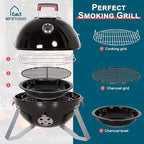 MFSTUDIO 18" Vertical Smoker and BBQ Grill, Pure Porcelain-Enameled Cooker, Heavy Duty Charcoal & Woods Outdoor Grill for Smoker, Black