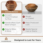 Wooden Bowls, Wooden Salad Bowl Set of 3 - Round Design Large Salad Bowl Set for Serving, Handmade, Durable and Stylish Natural Wood Dining Accessory by Woodenhouse