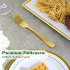FOCUSLINE 300 Pack Disposable Gold Plastic Forks, Solid and Durable Plastic Cutlery Forks, Heavy Duty Disposable Utensil Silverware for Catering, Parties, Dinners, Weddings