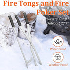 GARVIN Heavy Duty Fire Tongs & Poker Set, 27.7" Long-Handle Carbon Steel Log Grabber with Serrated Grip, Fire Tools Sets For Fire Pit & Fireplace, Wood Stoves, Campfires, Bonfires & BBQ Grills