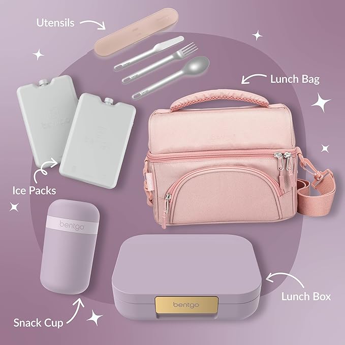 Bentgo Modern - Adult & Teen Bento Lunch Box; 3-4 Compartments, Leak-Resistant, 5.5 Cup Capacity/44 fl oz, Improved Locking Clips, Reusable, BPA-Free, Dishwasher/Microwave Safe Tray (Orchid)