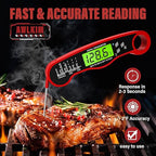 Meat Thermometer Digital - Instant Read Waterproof Food Thermometer with Backlight for Cooking, Grill, Candy, Kitchen & Stocking Stuffers for Men - Red