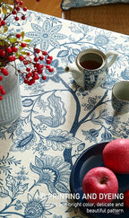 ISAENNE Designer French Linen Small Square Tablecloth,Blue Floral Washable Indoor Table Cloth,Durable Home Decor Tablecloths for Dining Thanksgiving Kitchen Tea Party Christmas,55"*55"-Ruyi B