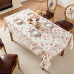 Rectangle Tablecloth Pastoral Style, Waterproof & Stain Resistant Table Cloth Wrinkle Free Table Cover for Dining/Kitchen/Patio, Washable Indoor & Outdoor Use, 55"X70" Red