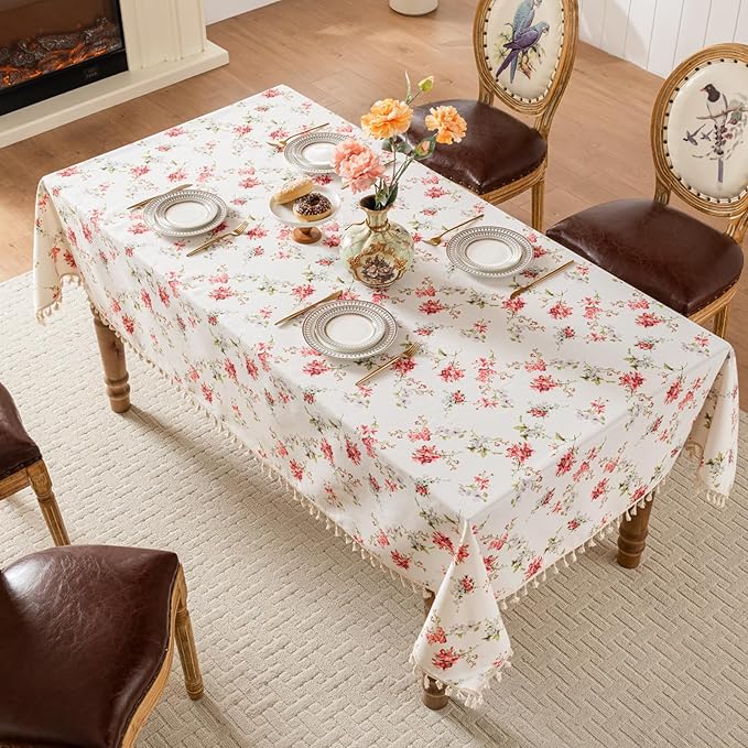 Rectangle Tablecloth Pastoral Style, Waterproof & Stain Resistant Table Cloth Wrinkle Free Table Cover for Dining/Kitchen/Patio, Washable Indoor & Outdoor Use, 55"X120" Red
