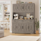 HOSTACK 71" Tall Kitchen Pantry Storage Cabinet with Charging Station, 55" Wide Kitchen Hutch Cabinet with Large Countertop, Farmhouse Food Pantry with Drawers for Living Room, Ash Grey