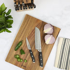 Oster Ginley 18 Piece High Carbon Stainless Steel Cutlery Kitchen Knife Block Set w/ABS Triple Riveted Forged Handle Wood Block - Black - Cuchillos Para Cocina
