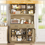 FACBOTALL Tall Kitchen Pantry Cabinet, Farmhouse Food Pantry Cabinet with Doors and Adjustable Shelves, Kitchen Hutch with Countertop and Microwave Stand for Dining Room, Living Room, Oak Color