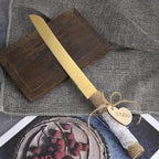 TANG SONG Rustic Style Stainless Steel Wedding Cake Knife and Serving Set Resin Plastic Handle with Twine Heart Love Wood Tag and Burlap Lace Design（Gold）