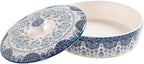 Bico Blue Talavera Ceramic Tortilla Warmer, 8.9 Inch Tortilla Holder with Lid for Taco Bread Pancake for Mexican Night and Party, Microwave and Dishwasher Safe