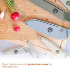 MasterChef Kitchen Knife Set with Covers, 6 Professional Chef Knives for Home Kitchens, Extra Sharp Cutting Stainless Steel Blades & Protective Sheaths, Soft-Touch Easy-Grip Handles, Earth Greys