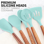 Zulay Kitchen Non-Stick Cooking Utensils Set with Authentic Acacia Wood Handles – 5-Piece Durable & Stylish Silicone Kitchen Utensils Set – Heat Resistant to 464°F – Aqua