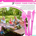 Minatee 150 Pieces Disposable Cutlery Set Plastic Silverware Heavy Duty Utensil Sets 50 Forks 50 Knives 50 Spoons for Home Office School Party Picnics Restaurant Outdoor Events