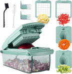 ook with Color Vegetable Chopper - Multifunctional 11 in 1 Vegetable Chopper with Container - Food Chopper to Dice, Chop, Slice, Julienne and Spiralize, Sage