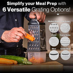 Lantana Cheese Grater for Kitchen with Container & Lid - Handheld Stainless Steel Box Food Shredder with Handle and 6 Essential Functions for Coarse, Medium, Fine, or Micro Grating/Shredding/Zesting