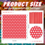 Fulmoon 300 Sheets Waxed Deli Paper Sheets for Food 12 x 12 Inch Polka Dot Dry Wax Paper Greaseproof Food Basket Liners Sandwich Wraps for Wrapping Bread Baking BBQ Picnic Party (Red)