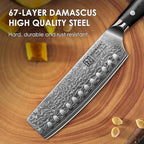 KEEMAKE Nakiri Knife 7in Ultra Sharp Meat Cleaver and Vegetable Chopper, Damascus Kitchen Knives with Full Tang G10 Ergonomic Handle, Japanese Knife for Kitchen