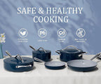 Ceramic Cookware Set Nonstick Pots and Pans Set with Lid PFAS-Free Non Toxic Cookware Set with Advanced G7 Ceramic Coating, Oven Safe Up To 500°F, Quick & Even Heat Distribution, Navy Blue