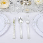 300Pieces Silver Plastic Silverware - Hammered Disposable Utensils - Heavy Duty Plastic Cutlery Set Includes 100 Forks, 100 Spoons, 100 Knives for Dinner Parties Weddings