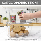 2 Pack Large Stackable Storage Bins, Plastic Container Organizer with Open Front, Pantry Organizers and Storage for Potato, Onion, Fruit and Vegetable, Clear Kitchen Laundry Organizer with Lid