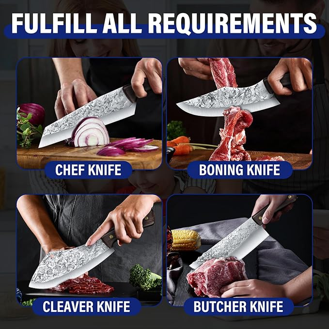 DRAGON RIOT Chef Butcher Knife Set for Meat Cutting, 4 Pcs Japanese Forged Chef Knives Set for Men and Women Gift for Men