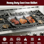 onlyfire Pre-Seasoned Cast Iron Skillet, 16 Inch Griddle Pan Frying Pan with Nonstick Perforated Grill Surface and Dual Handles, Cast Iron Grill Pan for Grills, Oven and All Stovetops