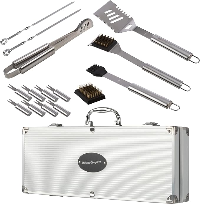 16-Piece BBQ Grill Accessories Set - Barbecue Tool Kit with Aluminum Case for Home Grilling - Great Gift for Birthday or Father’s Day by Home-Complete