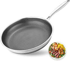 Nonstick Frying Pans, 12 inch Stainless Steel Frying Pan Non Stick with Honeycomb for Kitchen and Camping - Dishwasher and Oven Safe Skillet, Induction Gas Ceramic Cookware.