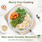 9.5 Inch Nonstick Ceramic Frying Pan, Tri-Ply Stainless Steel Skillet with Stay-Cool Handle, PFAS/PFOA/PTFE Free, No Seasoning Required, High Heat & Induction Safe, Dishwasher/Oven Safe
