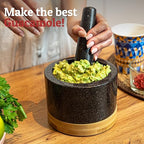 PriorityChef Heavy Duty Mortar and Pestle Set with Bamboo Base, 100% Natural Granite Stone Grinder, Guacamole Bowl and Masher, 2 Cups, Black