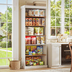 70.8" Tall Farmhouse Kitchen Pantry Cabinet with Glass Doors, Modular Wooden Storage Cabinet with 6-Tier Adjustable Shelves, Hutch for Kitchen or Living Room, White, Set of 3