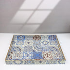 Spsyrine Decorative Serving Tray with Handles, Lacquered Coffee Table Tray for Ottoman, Rectangular Waterproof Platters for Centerpieces, Parties, Living Room, Kitchen Counter Organization SP3040RE1
