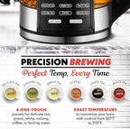 Gourmia Electric Programmable Glass Kettle – 1.7L Temperature Control Tea & Coffee Kettle with Digital Touch Display, 6 Presets, Keep Warm, Removable Stainless Steel Infuser, 360° Swivel Base – Peach