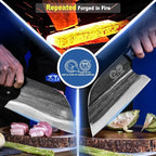 XYJ Authentic Since 1986,Ancient Forged Butcher Knives,Serbian Chef Knife With Sheath,Tiny Knife,Chinese Vegetable Meat Cleaver For Kitchen Camping Outdoor,Full Tang,High Carbon Steel (8 inch)