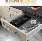 In-Drawer Knife Block - Bamboo Knife Drawer Organizer for Kitchen - Fits 5 Long + 6 Short Knives | Store Knives with Blades Pointing Down - Wooden Steak knife Holder without Knives (Black)