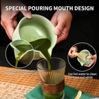 Matcha Bowl and Whisk Set, Ceramic Matcha Set Includes Matcha Bowl with Spout, Whisk & Holder, Bamboo Scoop, Stainless Sifter, Towel, Matcha Kit Making Tools,Light Green,7 PCS