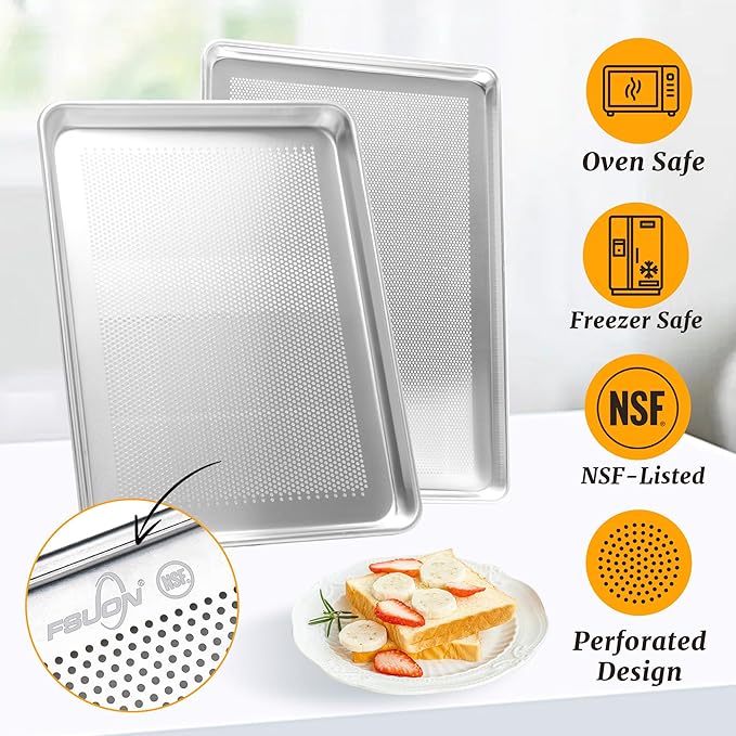 6 Pack Half Size Aluminum Perforated Baking Sheet Pan, 13"×18" Cookie Sheets For Oven in Bakery, Restaurant & Kitchen