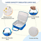 MAISON HUIS Bento Box for Kids with 8oz Soup Thermo, Leak-proof Lunch Food Containers with 5 Compartment, Insulated Lunch Bag & 17oz Stainless Steel Water Bottle for School, Trvael