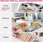 Criusia 26 Pack Large Clear Plastic Drawer Organizer Bins -5 Size Heavy Duty Acrylic Kitchen Drawer Organizers and Storage for Utensils -Bathroom Drawer Organizer Trays for Makeup Office Organization