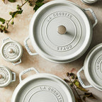 Staub Cast Iron 4-qt Round Cocotte - White Truffle, Made in France