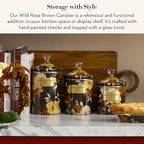 MACKENZIE-CHILDS Enamel Canister, Kitchen Storage Container with Lid, Medium, Wild Rose Brown