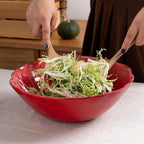 LEHAHA Rustic Crackle Melamine Serving Bowls, 130 OZ and 12 inches Waved Rim Salad Bowl,Unbreakable Pasta Bowls and Mixing Bowls, Set of 2, Pefect for Christmas and All Festivals