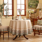 patdrea Designer Linen Vintage Tablecloth for Round Table,Anti-Wrinkle Durable Breathable French Table Cloth,Dacorative for Kitchen Dining,Party,Christmas,Thanksgiving,Diameter 55"-Cudillero