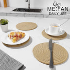ME.FAN 7 Inch Trivets/Potholders 4 Set Cotton Thread Weave Trivets for Pots and Pans - Large Coasters/Hot Pads to Protect Desktop & Countertop - Brown