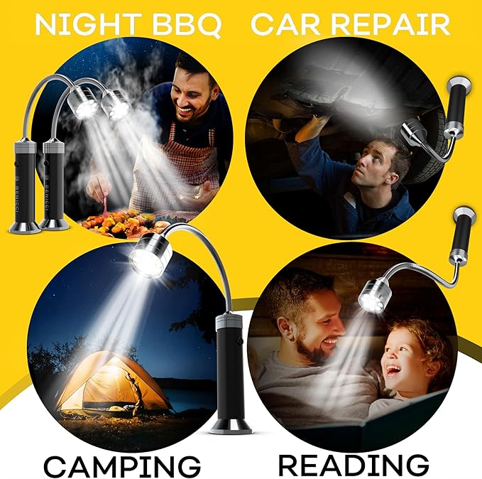 Flexible LED BBQ Grill Lights Set of 2 - The Perfect Grilling Accessories Light with 360-Degree Magnetic Base and Gooseneck - 100% Portable Weatherproof Outdoor Lamp w/ 6 Batteries Included