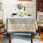 patdrea Designer French Linen Blue Tablecloth for Rectangle Table,Vintage Floral Table Cloth,Colorful Decoration Fall Cover Kitchen Dining for Thanksgiving,Tea Party,Christmas,55"x71"-Wensel