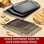 Baking Sheet with Rack Set - 3 Baking Sheets + 3 Cooling Racks, Carbon Steel Cookie Sheets & Cooling Racks in Multiple Sizes, Thickened & Warp-Resistant, Dishwasher Safe