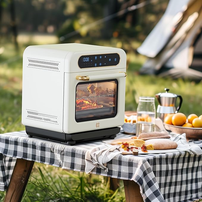 CIARRA 8-in-1 Air Fryer Steam Oven Countertop, 13QT Mini Toaster Oven with Steam, Rapid Steam, Air Fry, Vapor Bake, Steam Clean, Bake, Dried, Ferment, White