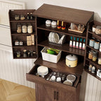 72" Tall Storage Cabinet, Kitchen Pantry Cabinet with Adjustable Shelves & Sturdy Steel Frame, Farmhouse Pantry Storage with 4 Barn Doors for Kitchen, Dining Room, and Living Room, Dark Grey